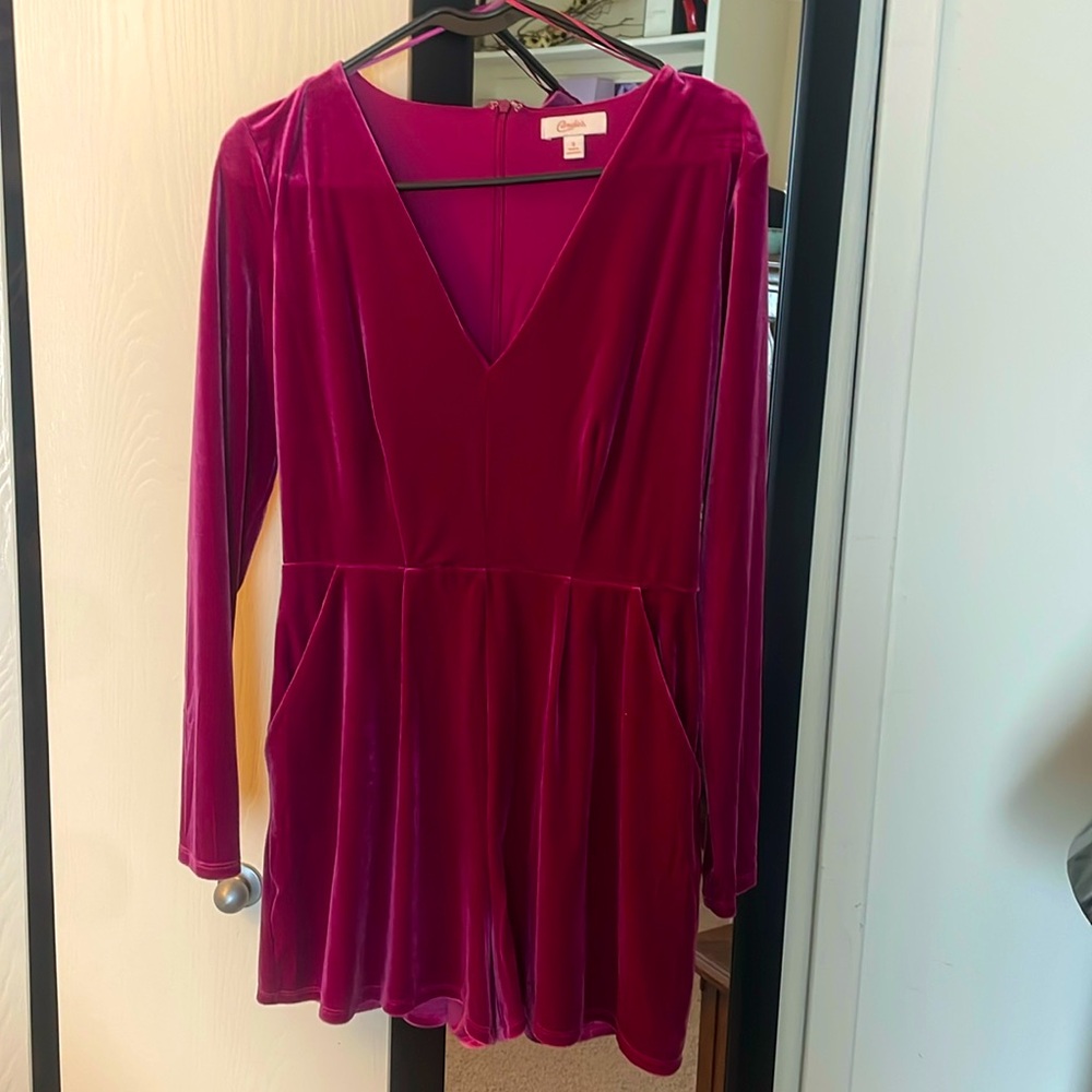 Pink/purple candies, velvet romper never worn with pockets!!
